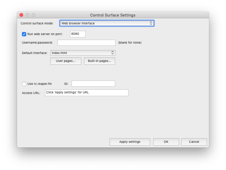 Control Surface Settings